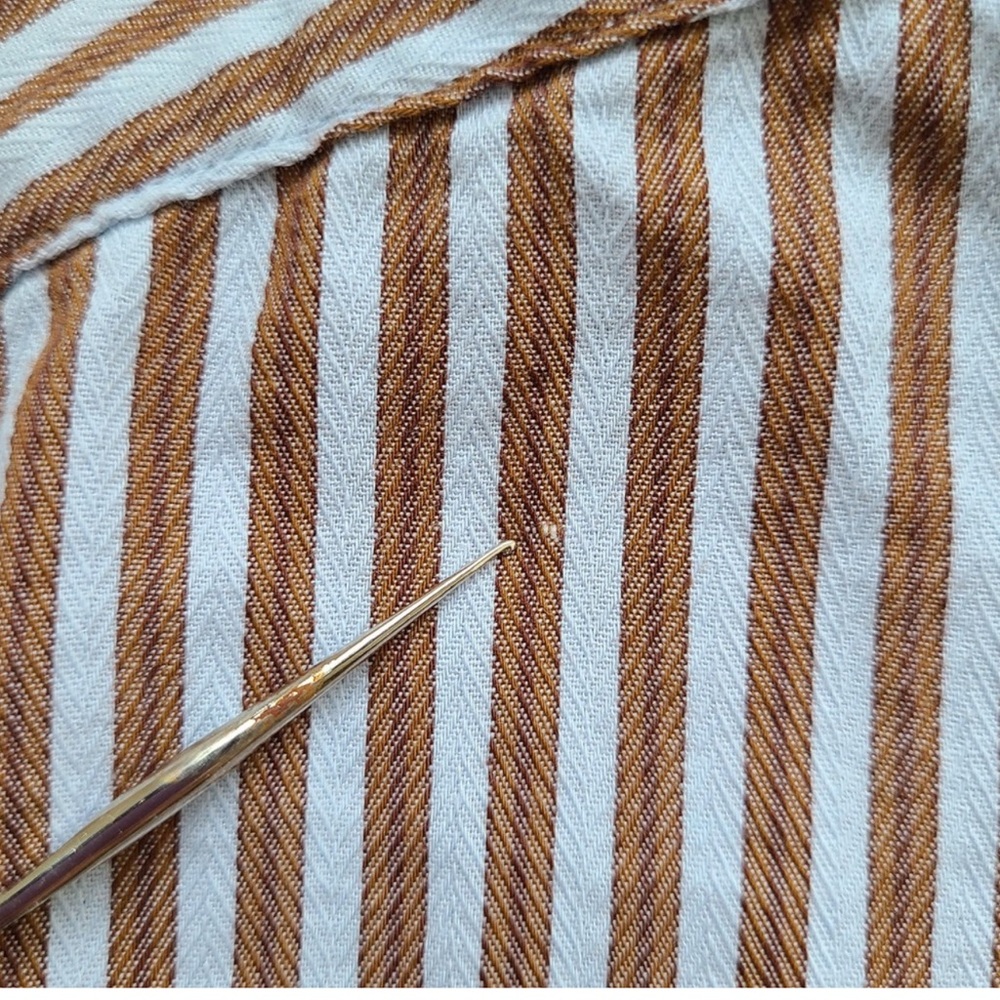 Men's Thomas Dean Blue Brown Striped Shirt XXL 100% Cotton Flip Cuff Casual - Picture 5 of 7